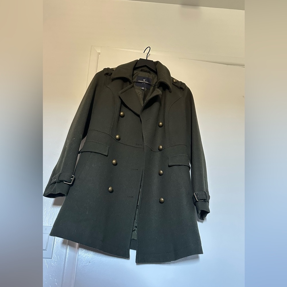 Double-Breasted Olive Green Coat